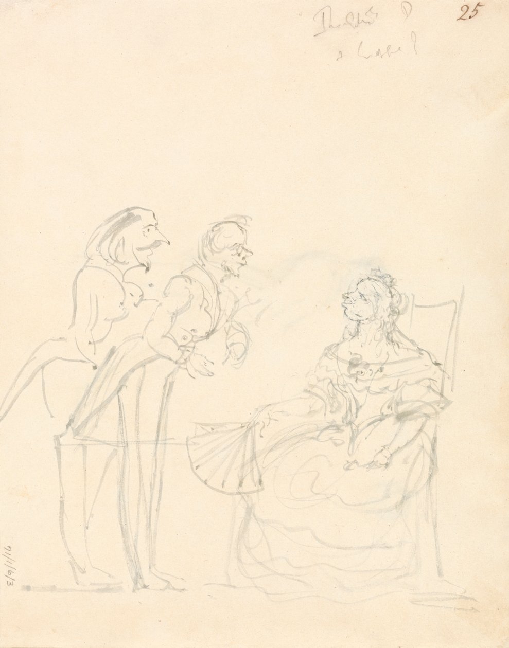 Två herrar som pratar med en sittande dam av Sir John Everett Millais
