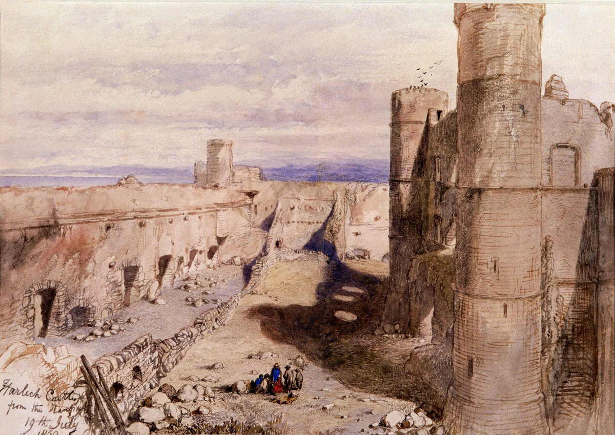 Harlech Castle från vallarna, Wales, 1850 av Sir John Gilbert