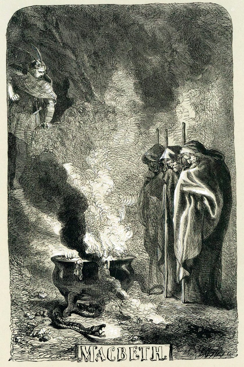 Macbeth besökte de tre häxorna på den sprängda heden, 1858 av Sir John Gilbert