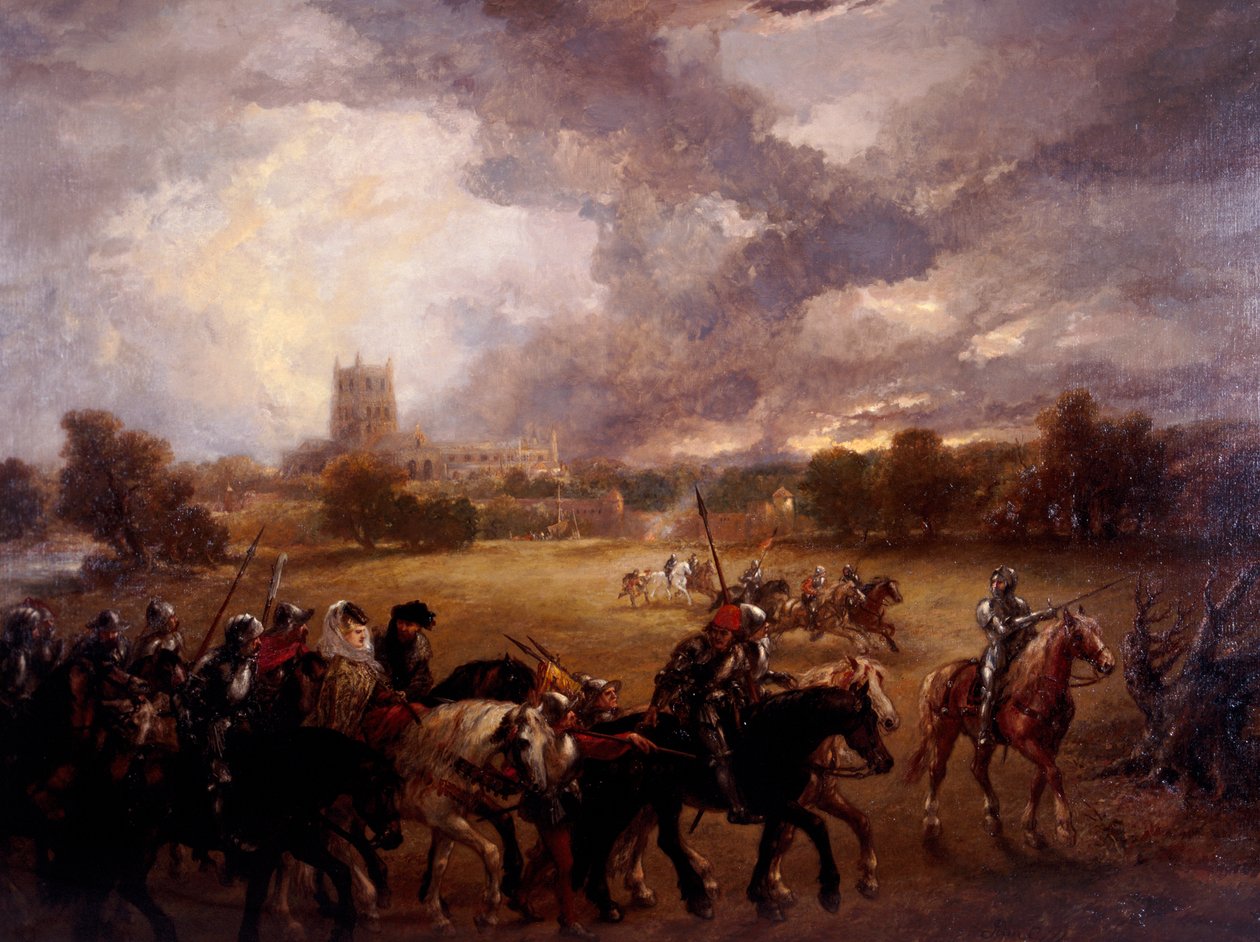 "Margaret av Anjou togs till fånga efter slaget vid Tewkesbury", 1875. av Sir John Gilbert