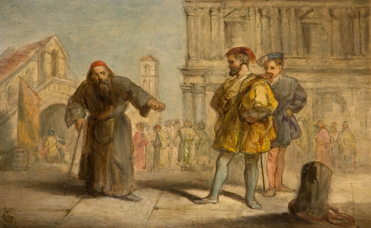 Scen från Shakespeares The Merchant of Venice, 1865. av Sir John Gilbert