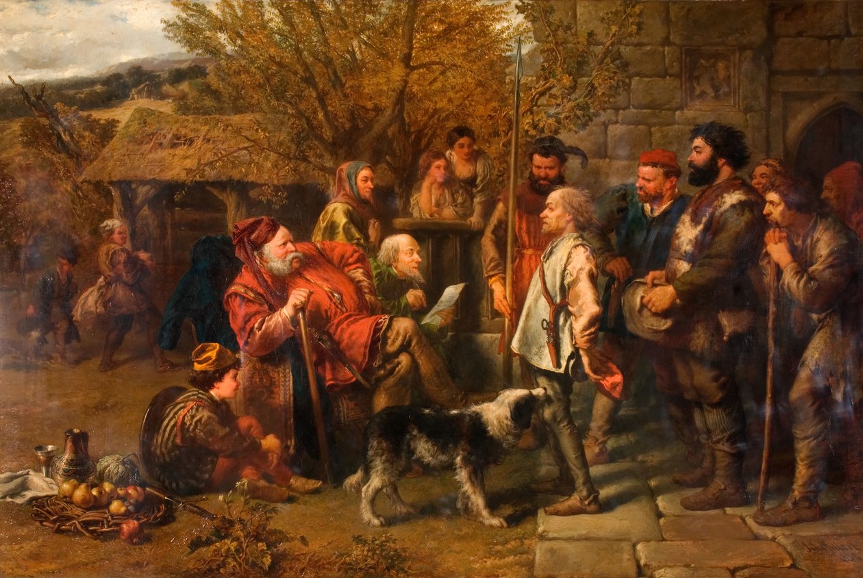 Sir John Falstaff granskar sitt trasiga regemente, 1858. av Sir John Gilbert