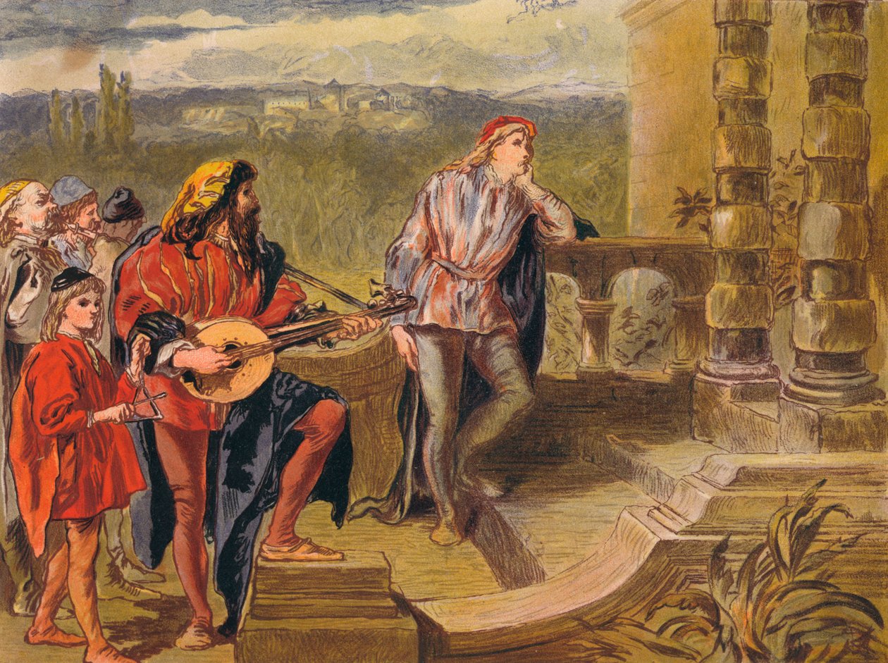 Musikern sjunger i The Two Gentlemen of Verona: Act IV Scene II, c1875 av Sir John Gilbert