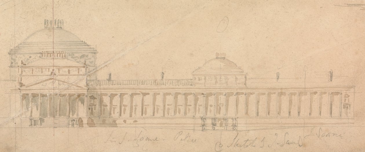 Skiss av en halvfasad för ett kungligt palats, Hyde Park, London av Sir John Soane