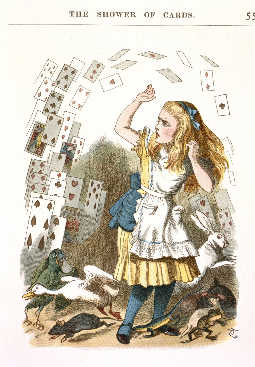 Duschen av kort. Illustration för Alice i Underlandet av L. Carroll, 1890 av Sir John Tenniel