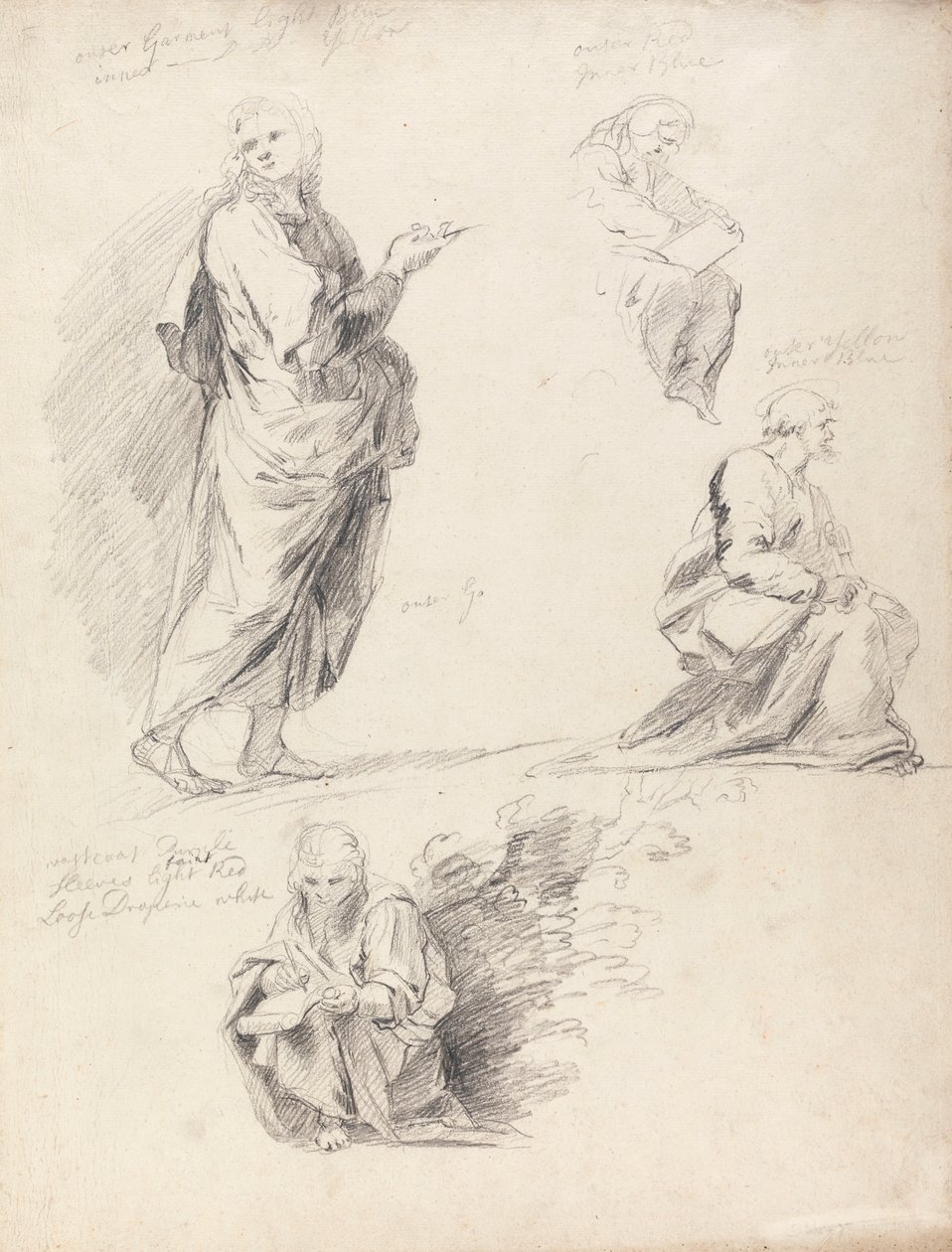 Ark med figurstudier från Rafaels disputation (med separat ark med inskription) av Sir Joshua Reynolds