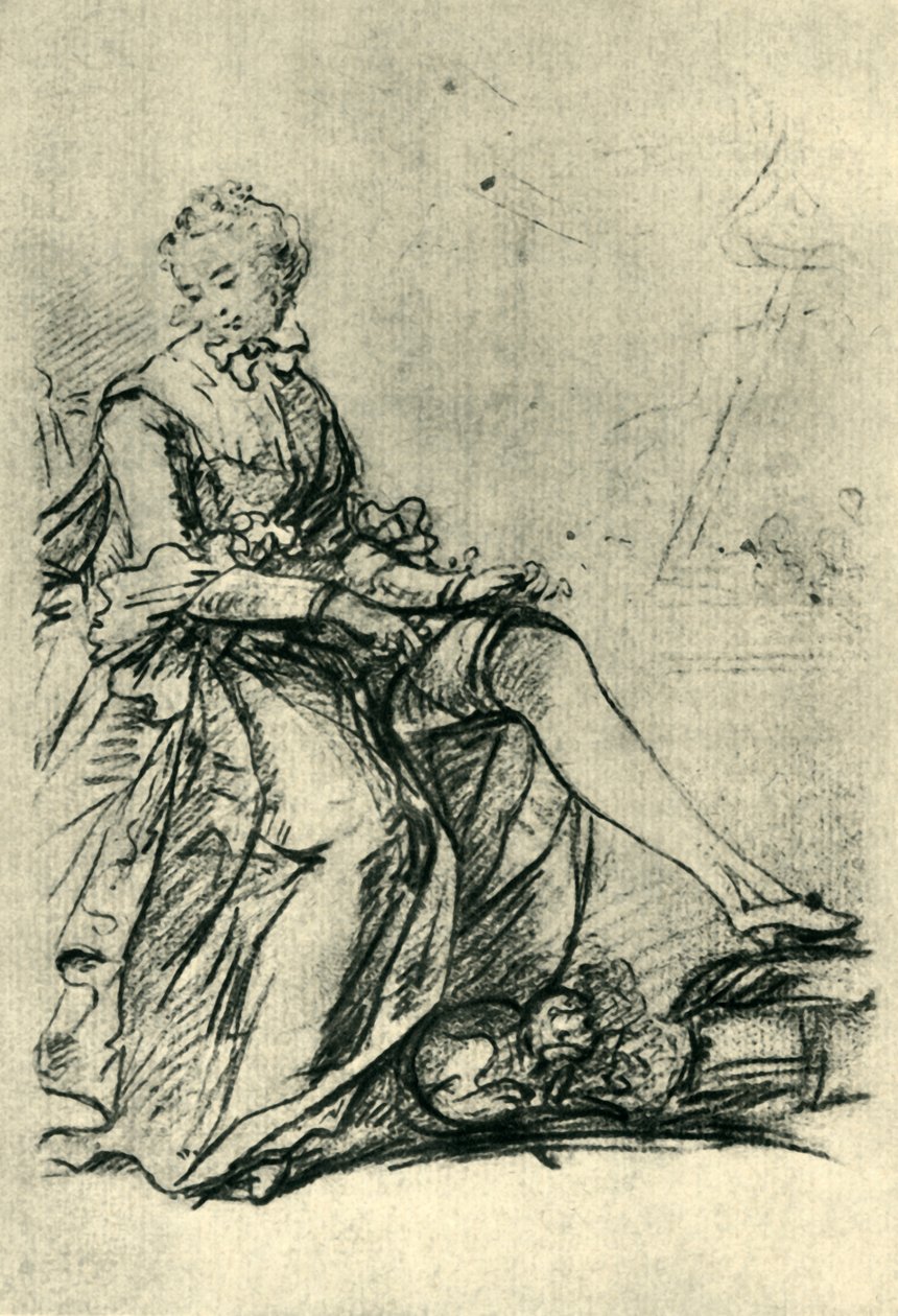 Kvinna som tar på sig strumpor, mitten av slutet av 1700-talet, 1943. av Joshua Reynolds