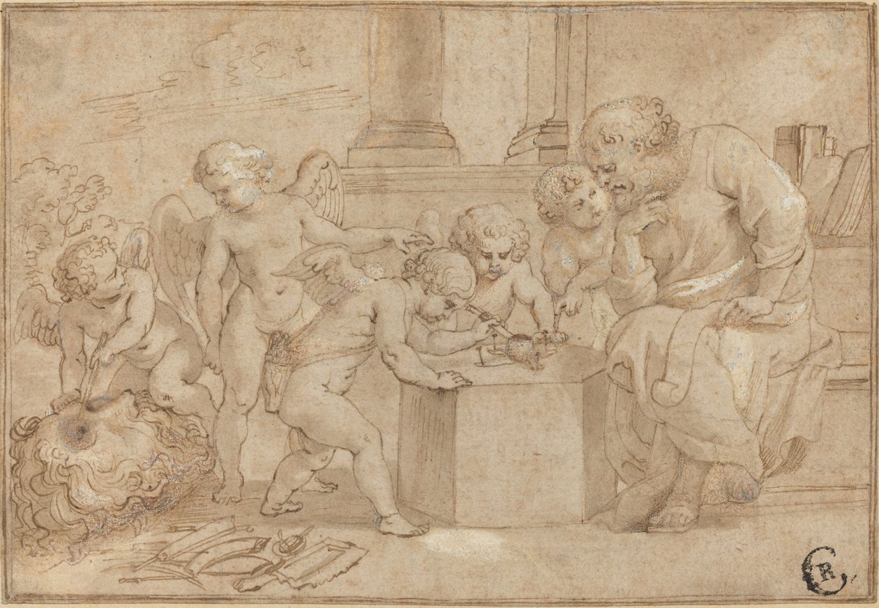 Äldre man som tittar på Putti dissekera ett öga av Sir Peter Paul Rubens