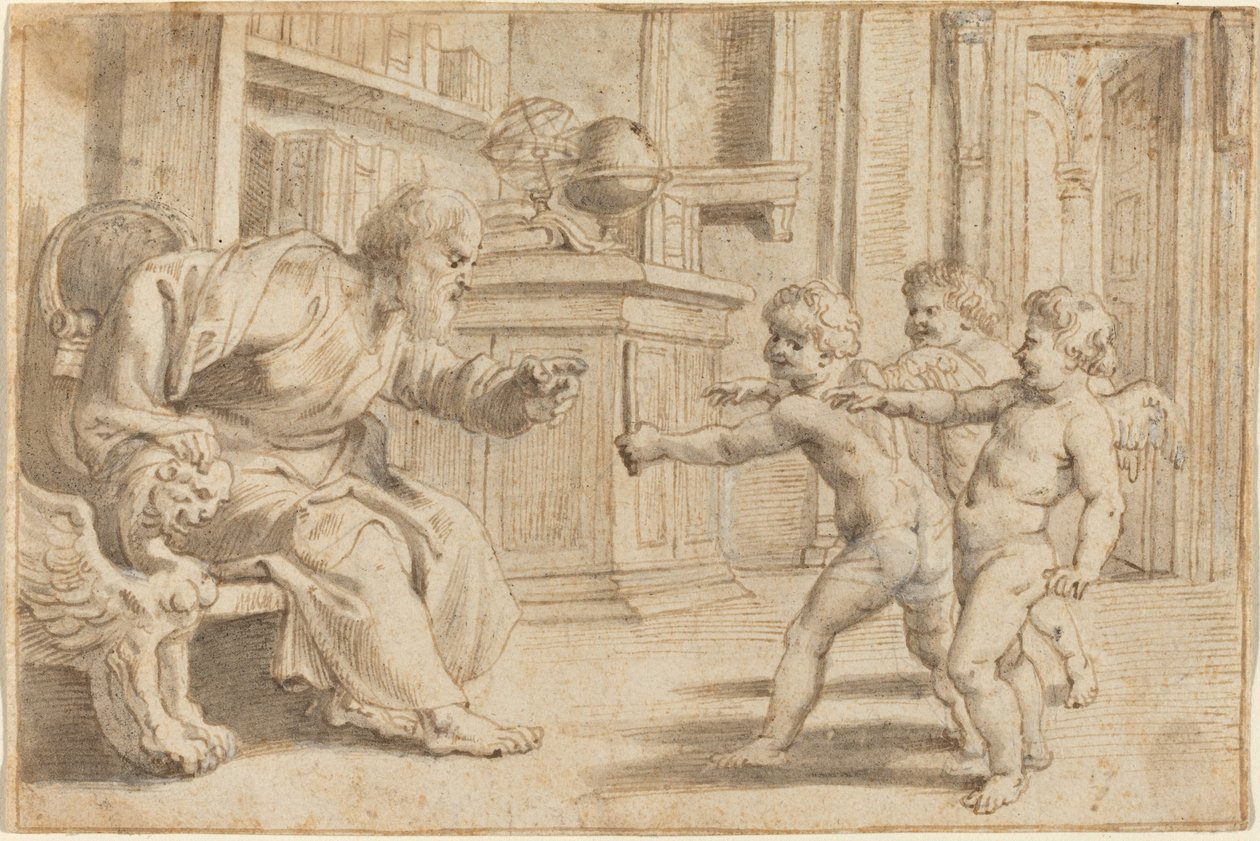 Putti testar en mans uppfattning om djup av Sir Peter Paul Rubens