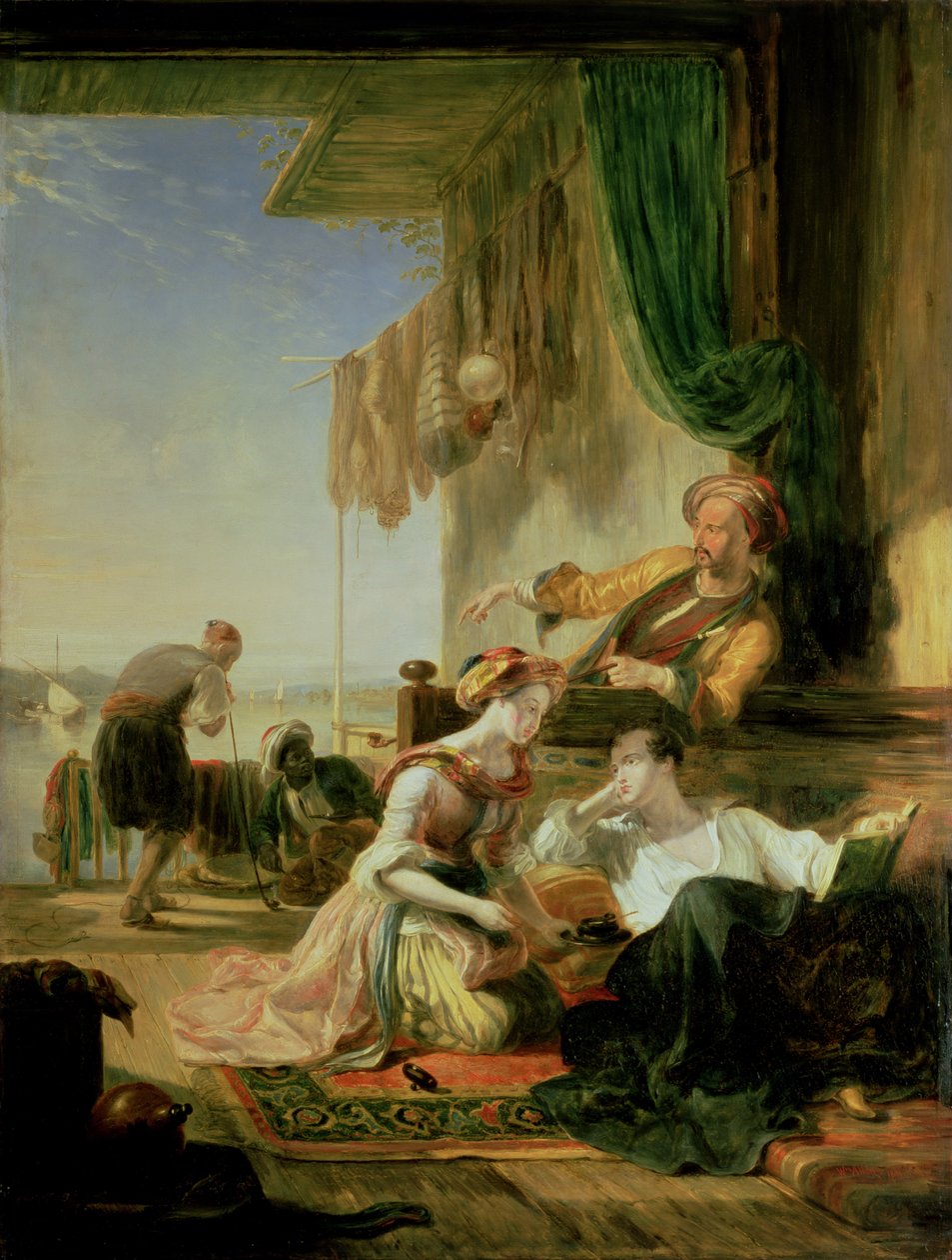 Lord Byron vilar i huset till en fiskare som har simmat på Hellespont, 1831 av Sir William Allan