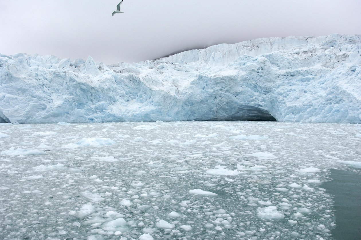 Isklumpar från närliggande glaciärer flyter i Arktiska havet, Svalbardöarna, Norge, 2022 (foto) av Sisse Brimberg