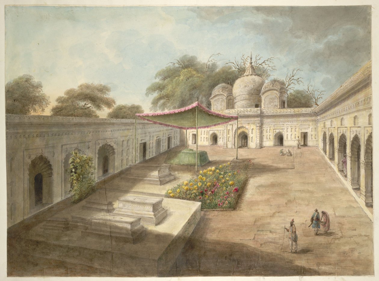 En moské med gravar och helgedomar på gården, Najibabad, 1814-15 av Sita Ram