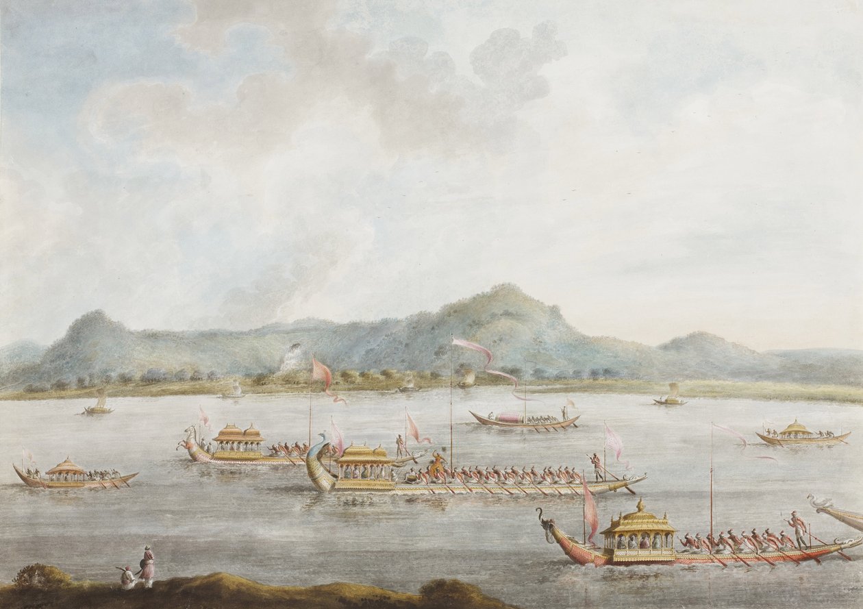Nawab av Murshidabads båtar på Ganges, 1814 (ogenomskinlig wc på papper) av Sita Ram