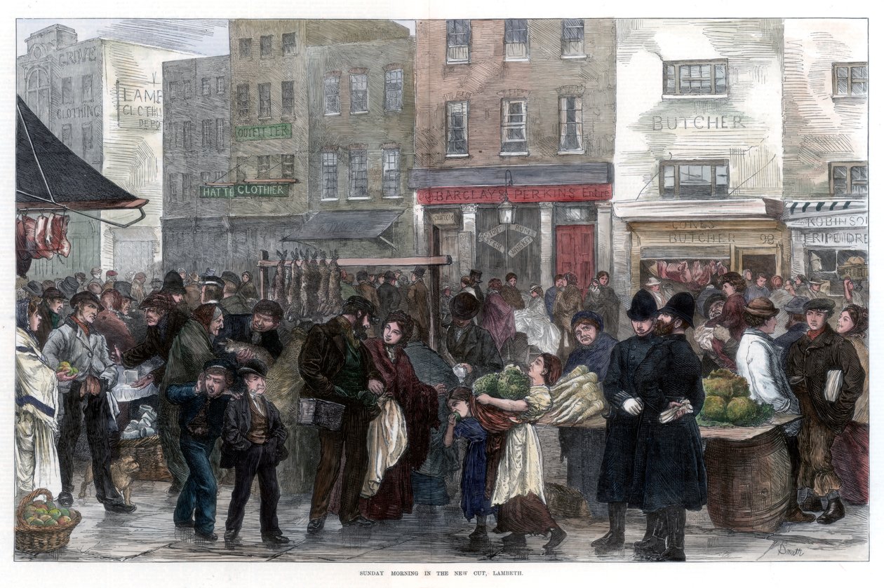 "Söndag morgon i det nya snittet, Lambeth", 1872 av Smith