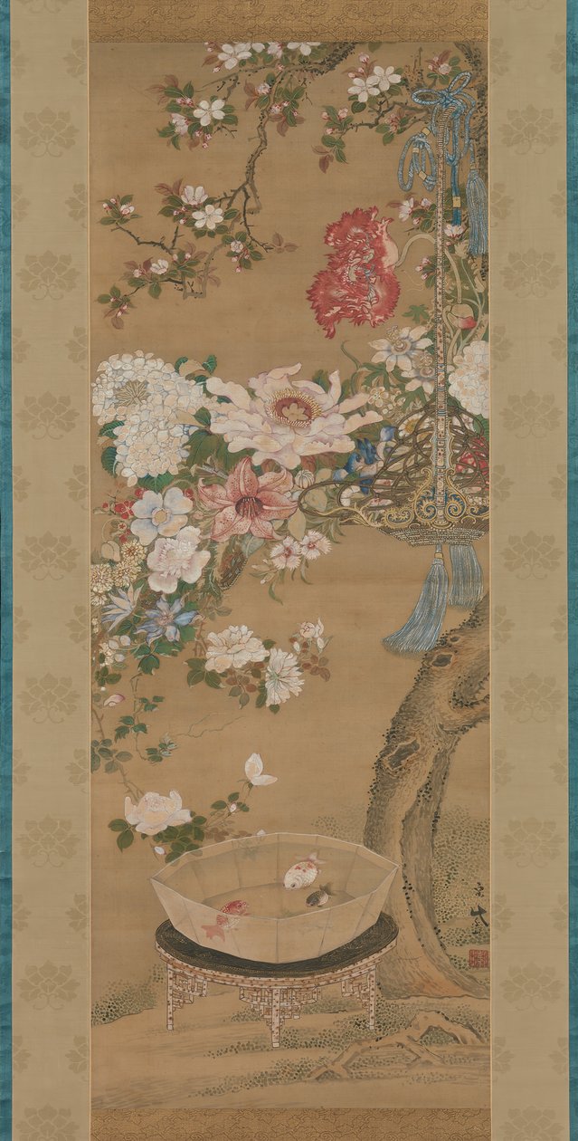 Blommor och guldfisk, 1700-tal. av So Shizan