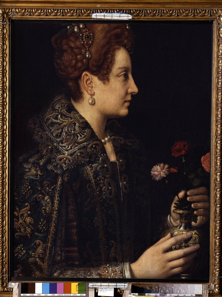 ""Porträtt av en kvinna i profil"" (kvinnoporträtt) Målning av Sofonisba Anguissola (cirka 1532-1625) Mått 68,5x52,5 cm Eremitagemuseet, Sankt Petersburg av Sofonisba Anguissola