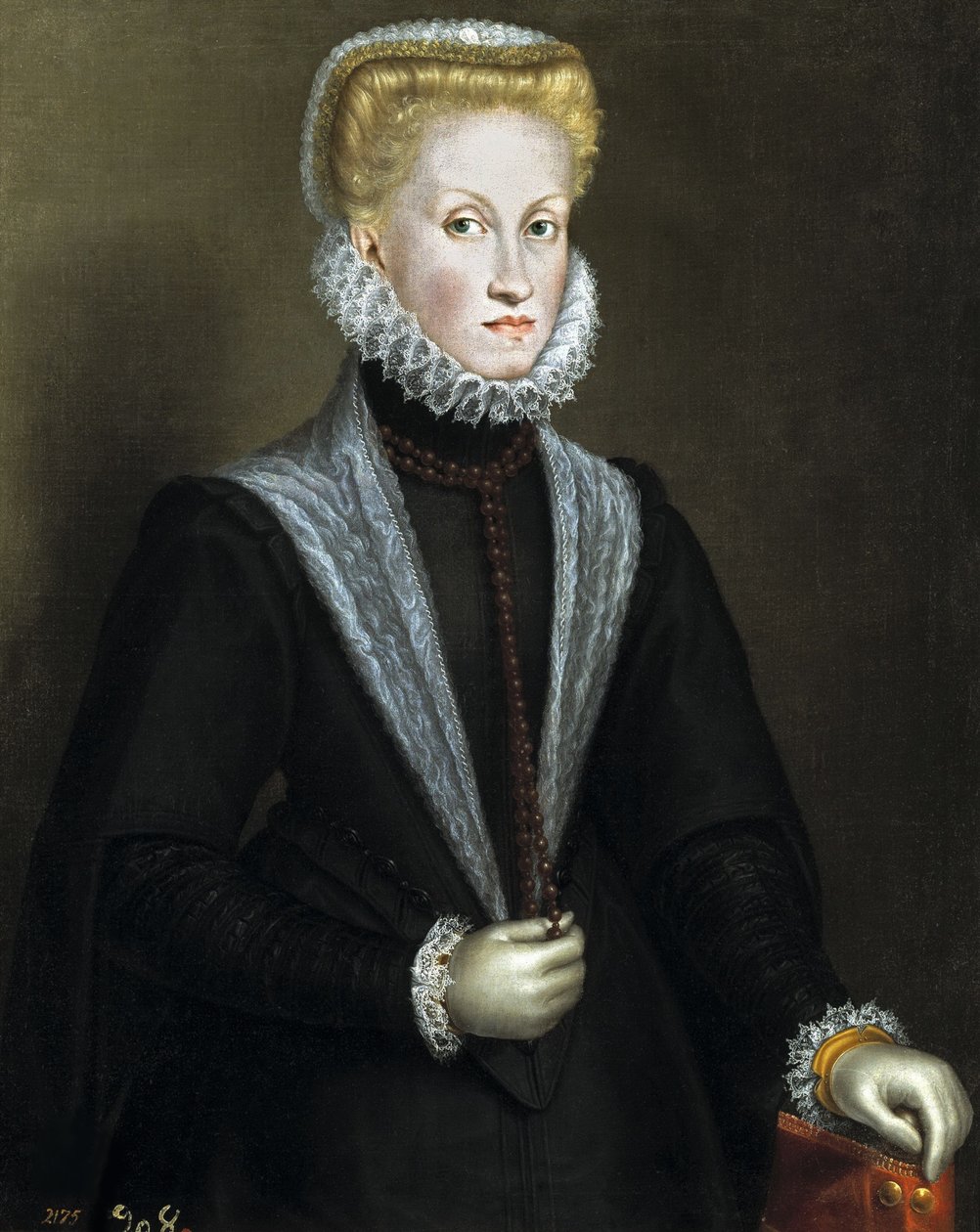 Porträtt av Anna av Österrike 1549-1580, drottning gemål av Spanien och Portugal, 1573. av Sofonisba Anguissola