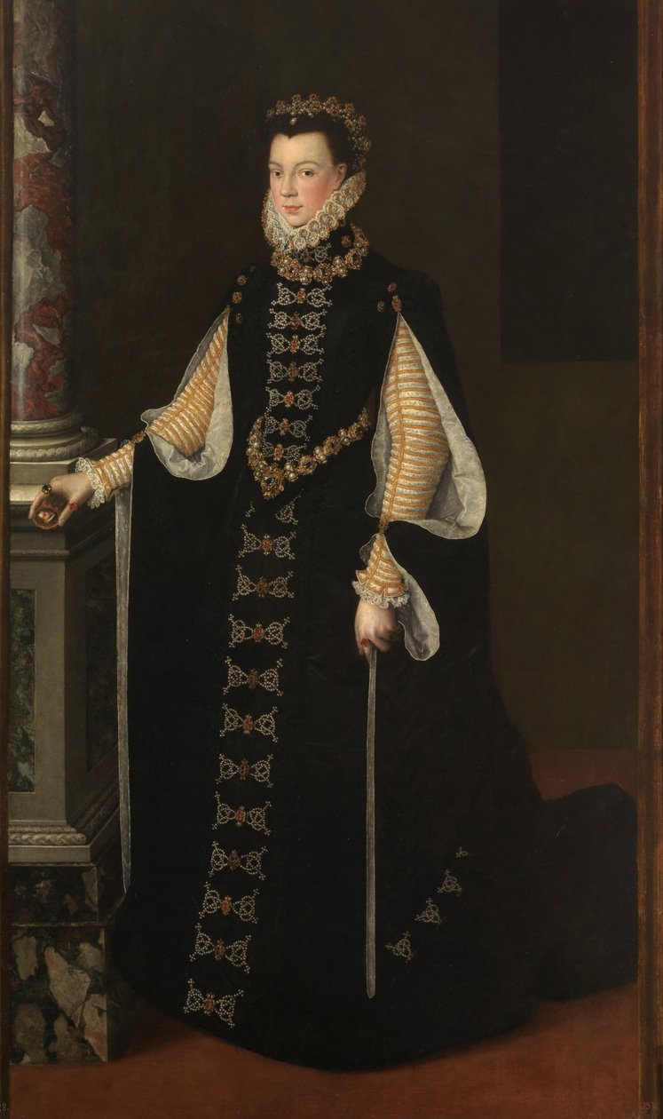 Spanska: Isabel de Valois sosteniendo un retrato de Felipe II Porträtt av Elisabeth av Valois som håller ett porträtt av Filip II av Sofonisba Anguissola