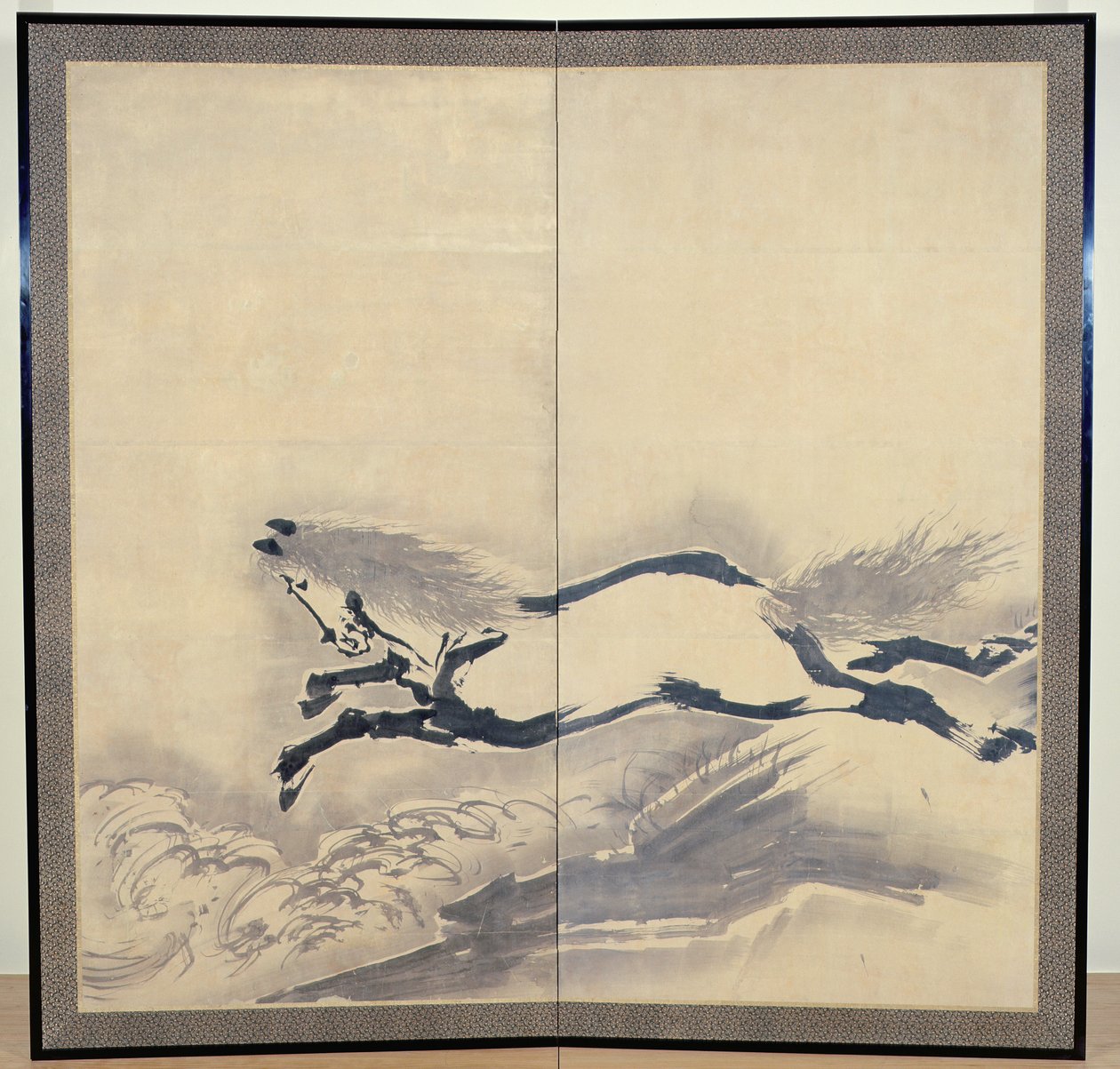 Hästhoppning, japanskt, Edo-perioden, ca 1700-tal (bläck på papper) (ett par) (se även 121396) av Soga Shohaku