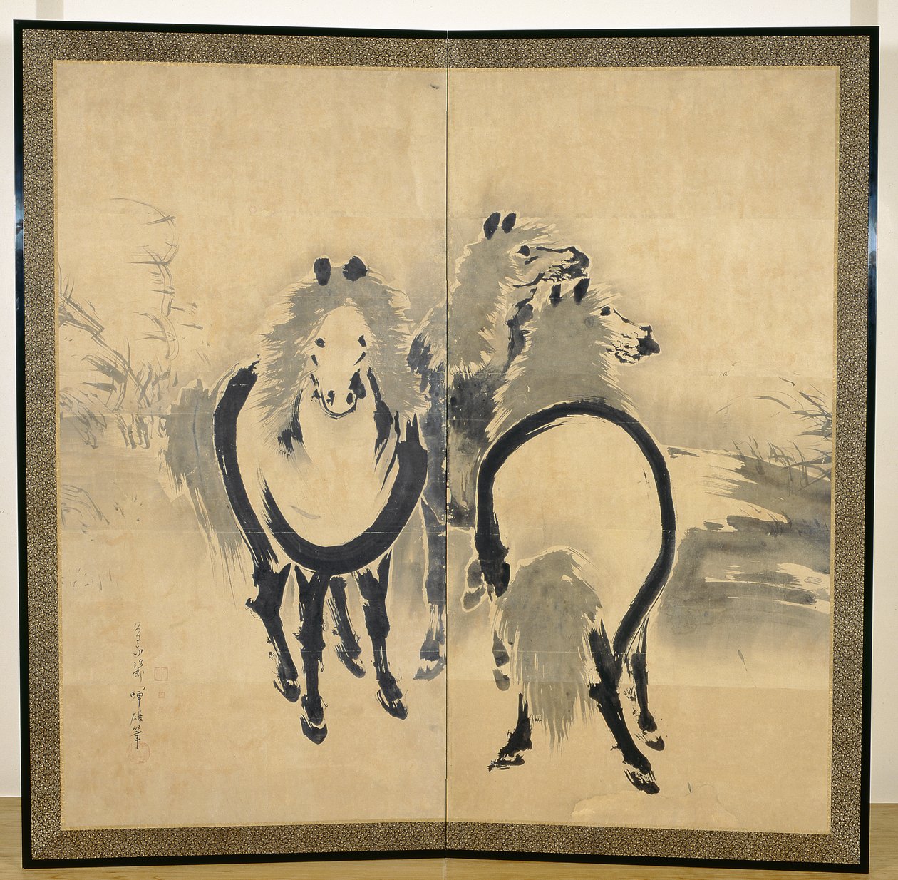 Hästar, japanska, Edo-period, ca 1700-talet (bläck på papper) (en i ett par) (se även 121397) av Soga Shohaku