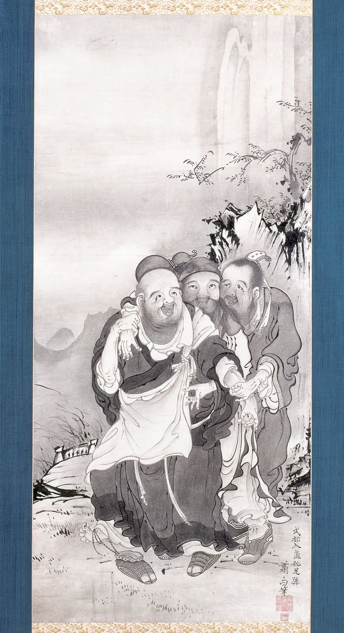 The Three Laughers Of Tiger Ravine (bläck på papper) av Soga Shohaku
