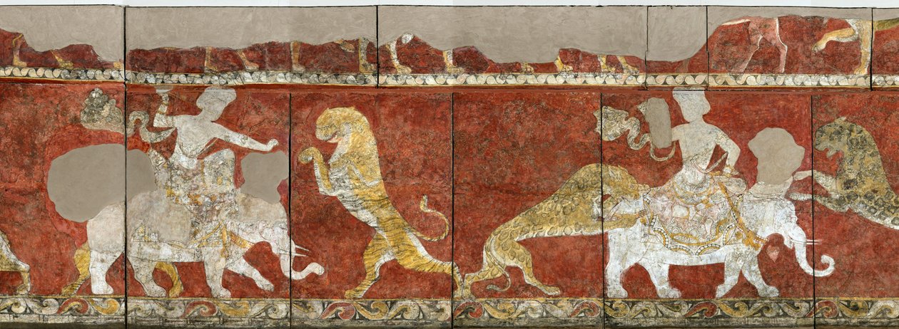 Sogdia - Sogdiana- Sogdian Art: Väggmålning från Röda hallen i palatset i Varakhsha. Fragment. Fresk, 700-700-tal, State Hermitage, St. Petersburg av Sogdian Sogdian