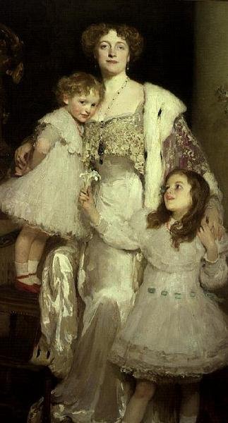 Porträtt av fru Alfred Mond, senare Lady Melchett, och hennes två döttrar, Mary och Nora av Solomon Joseph Solomon