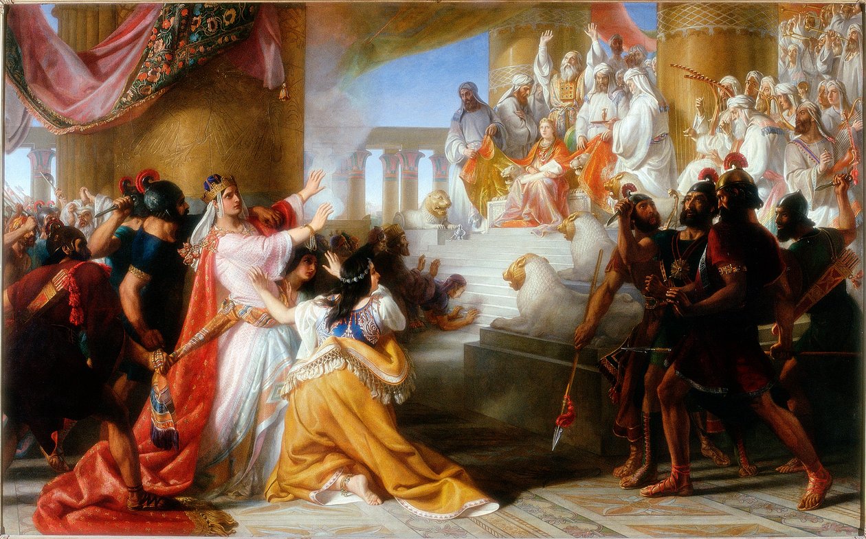 Atalja är förskräckt över Joas kröning, ca 1858 av Solomon Alexander Hart