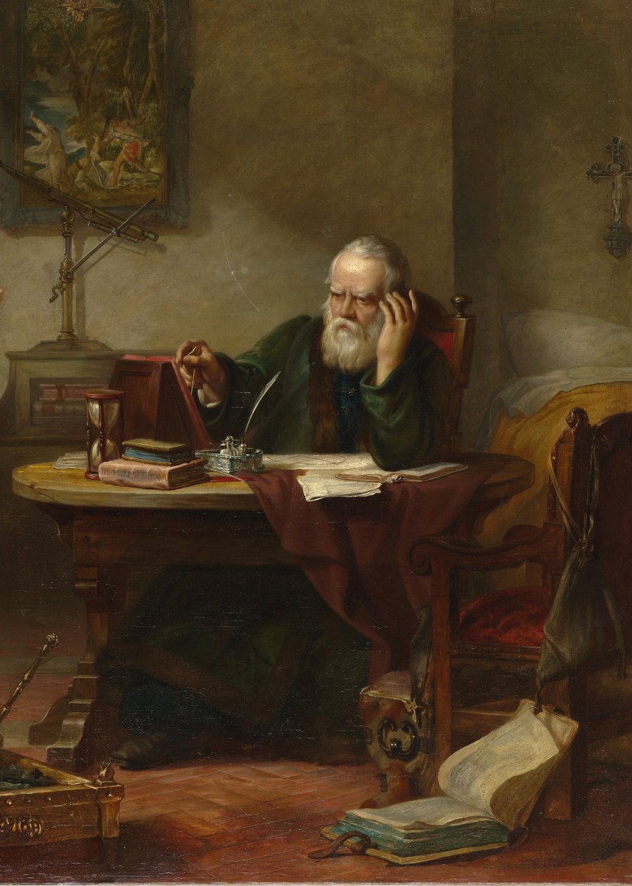 Detalj av: John Milton besöker Galileo Galileo när en fånge av inkvisitionen par Hart, Solomon Alexander (1806-1881) av Solomon Alexander Hart