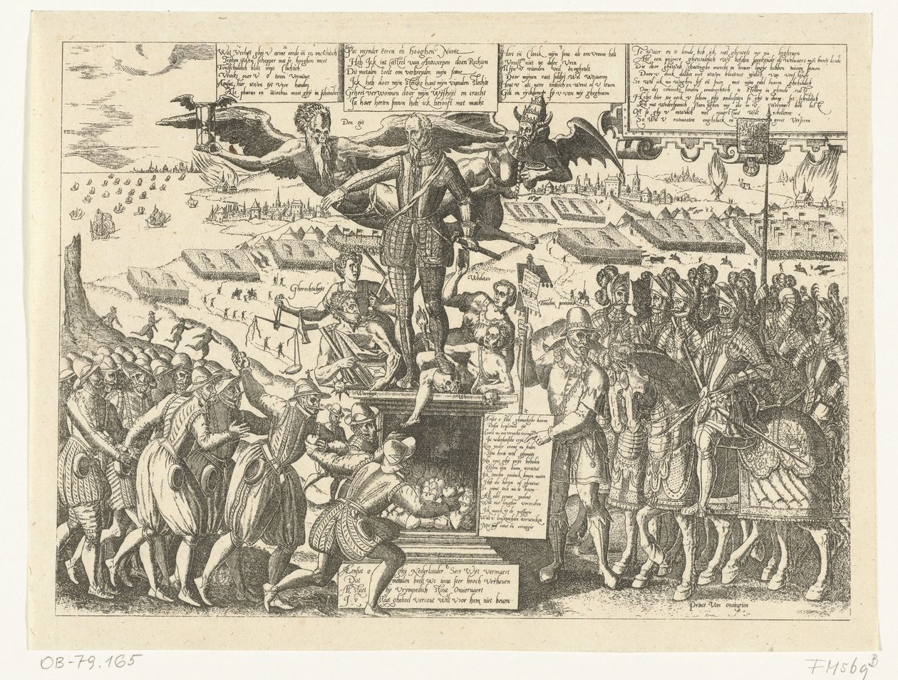 Reproduktion av tecknad film på statyn av Alva, 1571 av Sons, and Stewart, G. Waterston