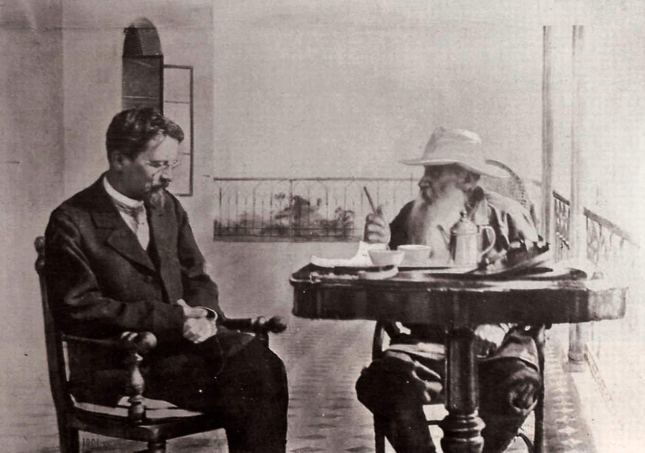 Leo Tolstoj och Anton Tjechov, ryska författare, 1902 av Sophia Andreevna Tolstaya