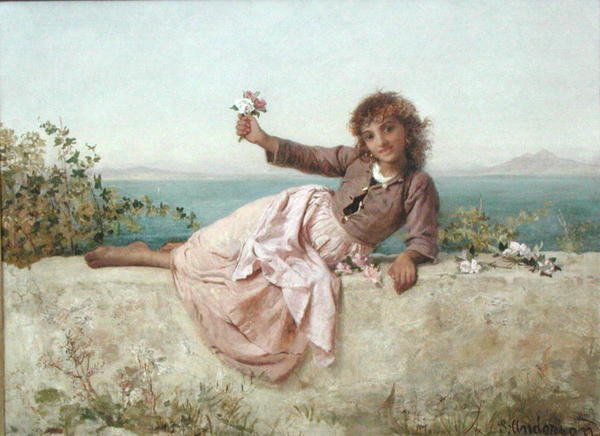 En blomstersäljare i Capri, Italien, ca 1875 (olja på duk) av Sophie Anderson