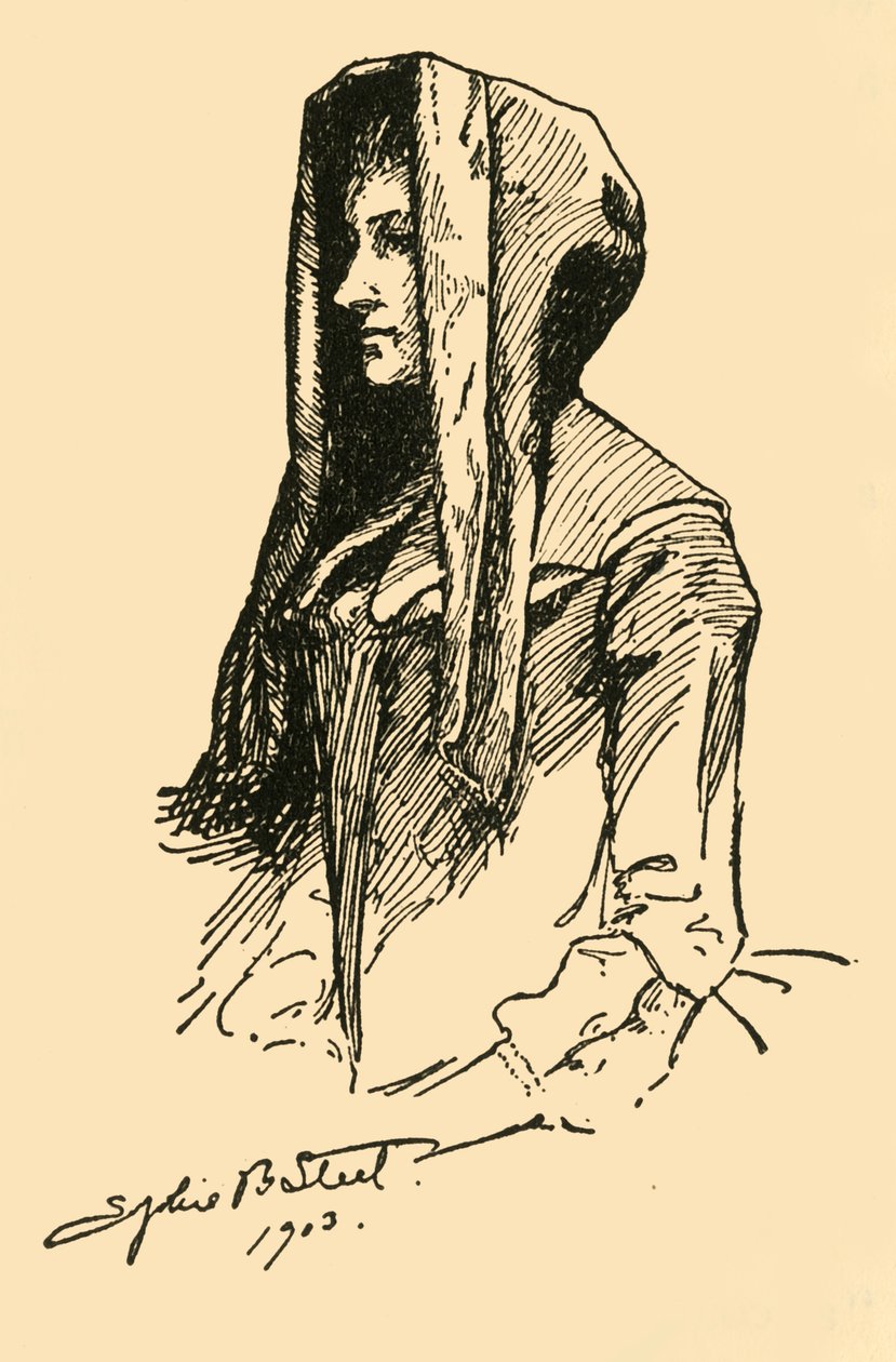 A Camlet Hood, hämtad från ett original plagg, c1702, 1903, 1937. av Sophie B. Steel