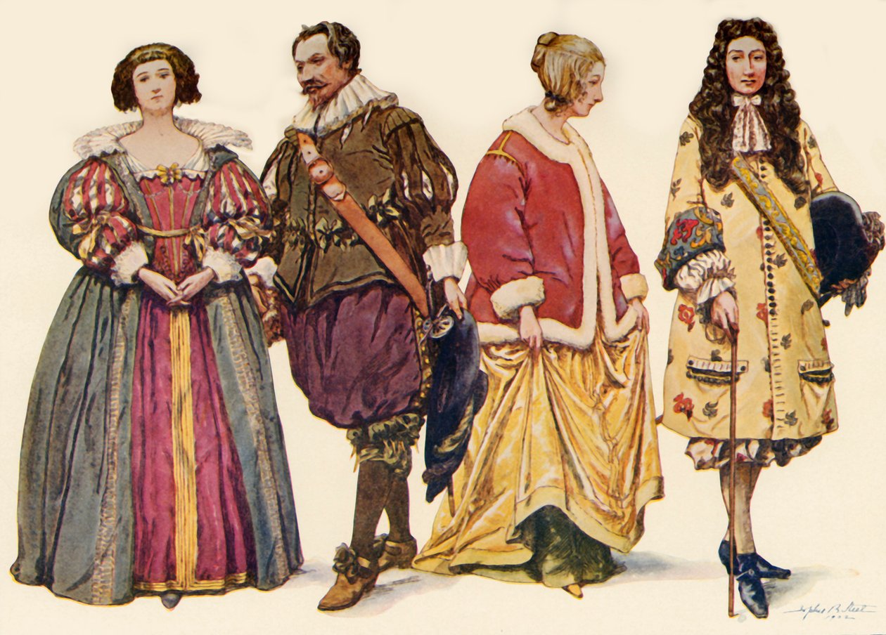Kläder under Charles I och II:s och James II:s regeringstid, 1640-1686, 1903, 1937. av Sophie B. Steel