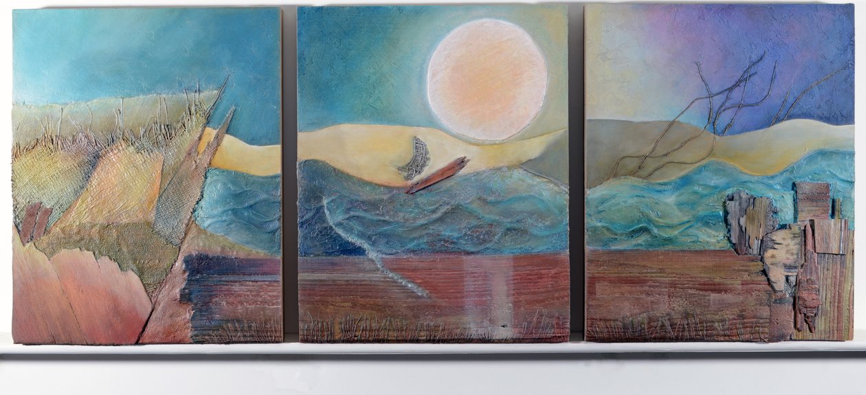 Triptyk (blandteknik) av Sophie Hacker