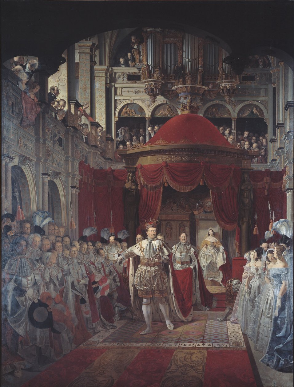 Christian VIII och Caroline Amalies smörjelse i Frederiksborgs slottskyrka den 28 juni 1840 av Sophus Schack