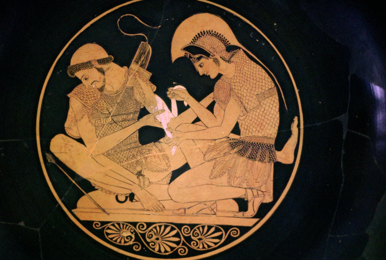 Grekisk vasmålning av Achilles och Patroklos av Sosias