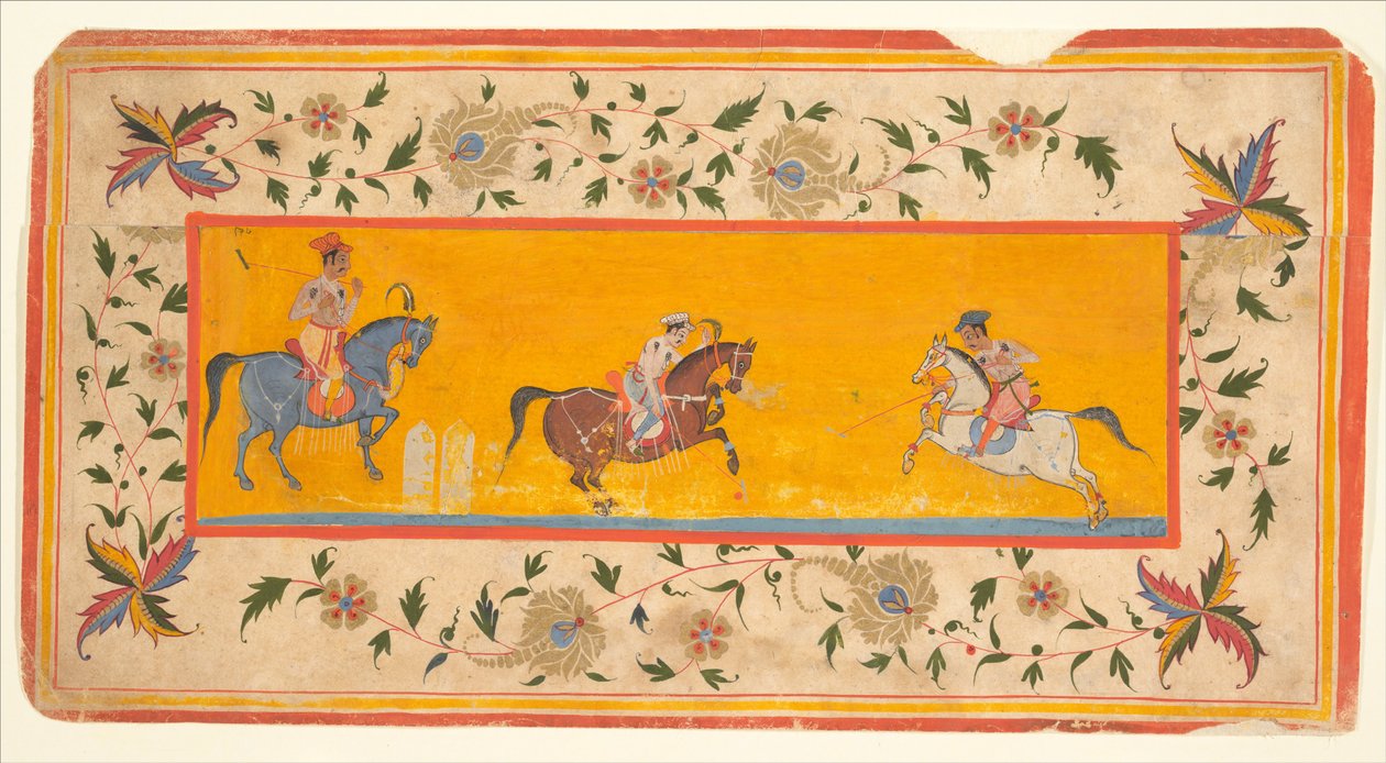 Tre polospelare, ca 1600-25 (bläck och akvarell på papper) av South Indian School