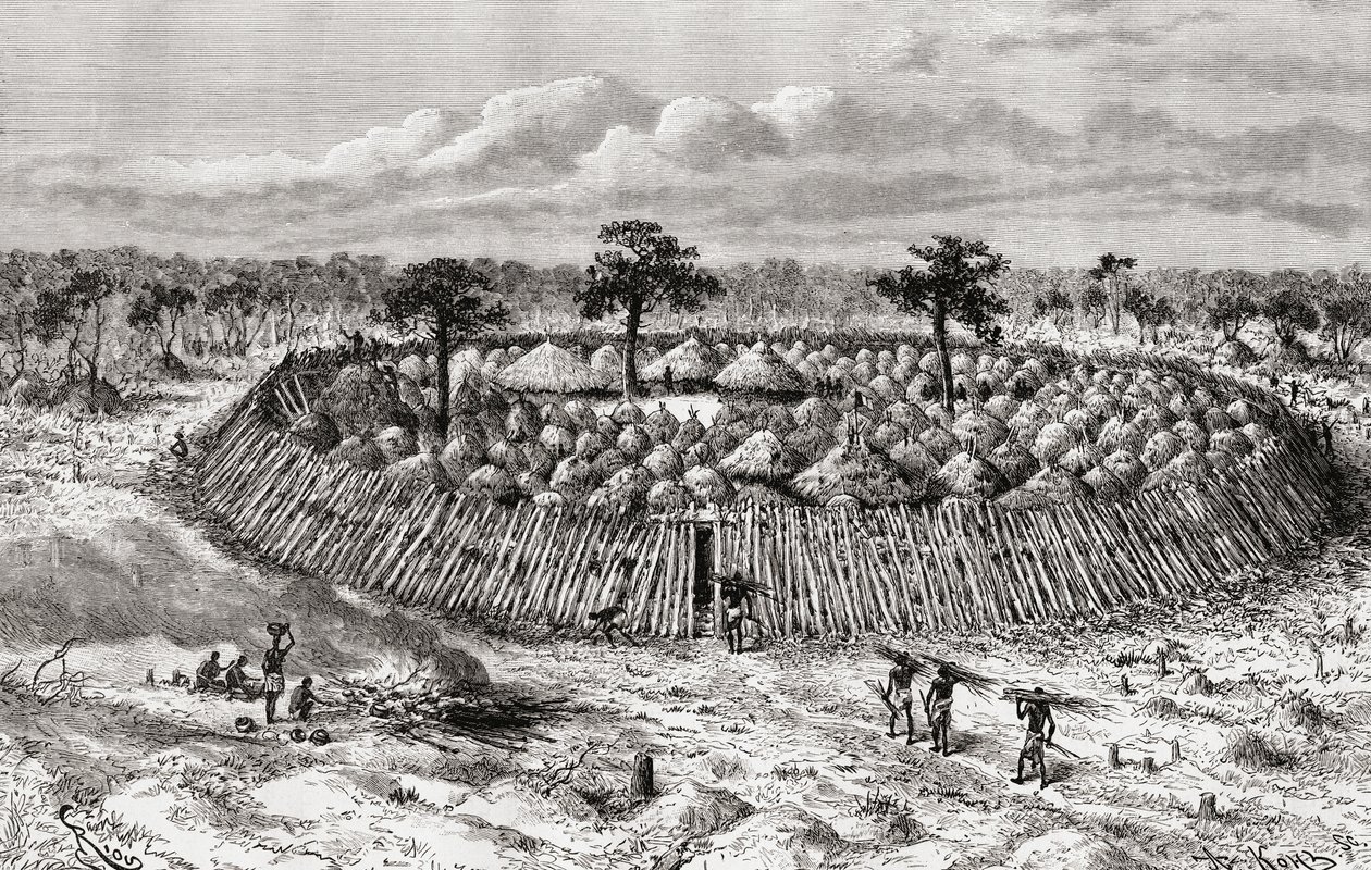 En kongolesisk by i mitten av 1800-talet, från 