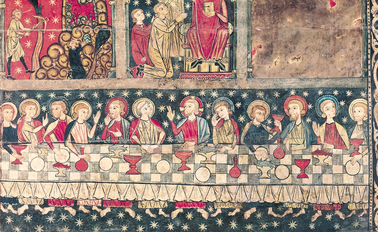 Altarfrontal av St. Michael, från kyrkan Sant Miquel, Siguerola (tempera på panel) (detalj av 219654) av Spanish School