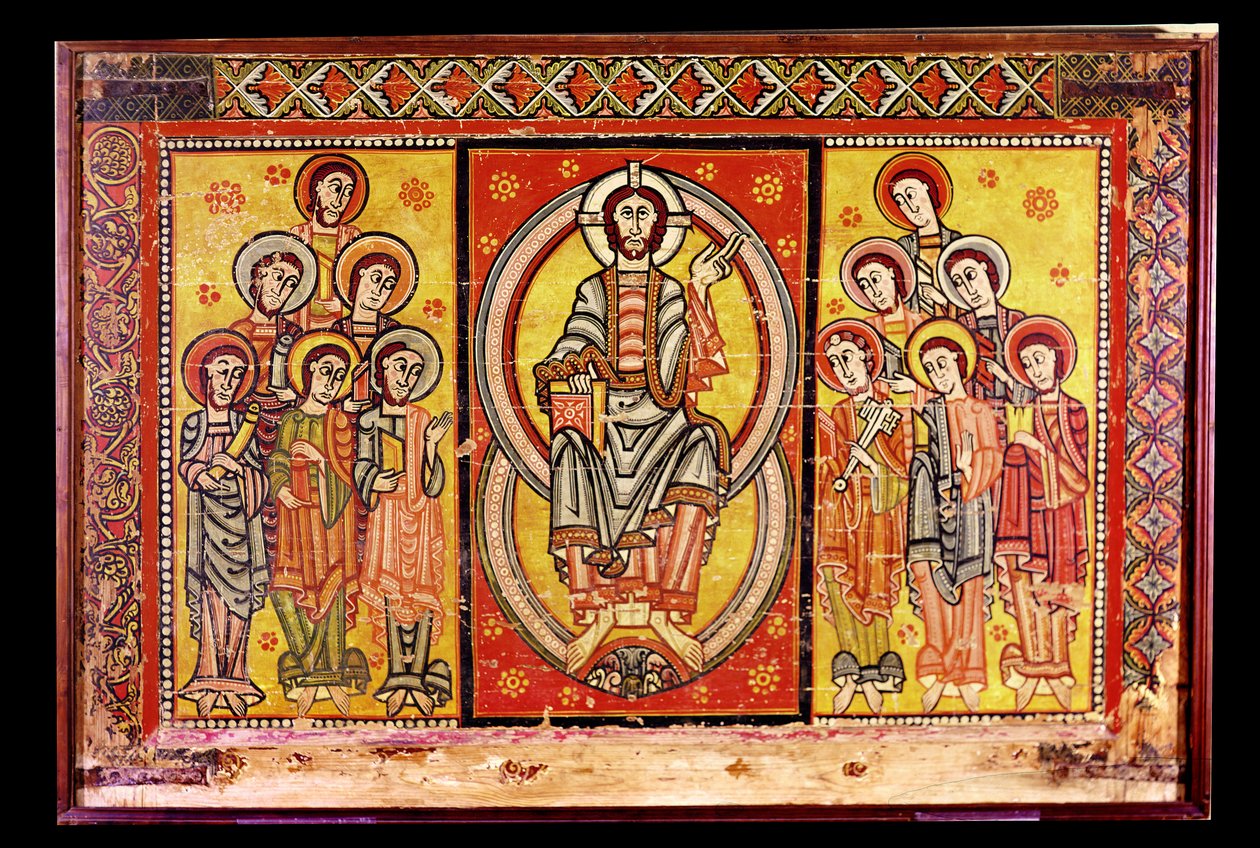 Kristus i majestät omgiven av de tolv apostlarna (tempera på panel) av Spanish School