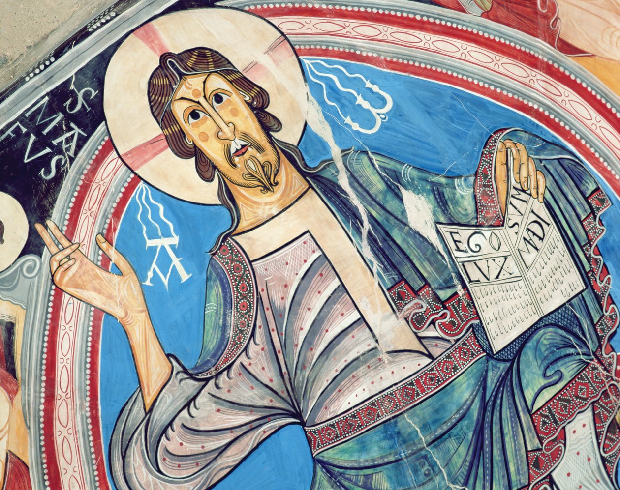 Kristus i majestät flankerad av serafimer och evangelisternas symboler, kopia av original från 1100-talet. av Spanish School
