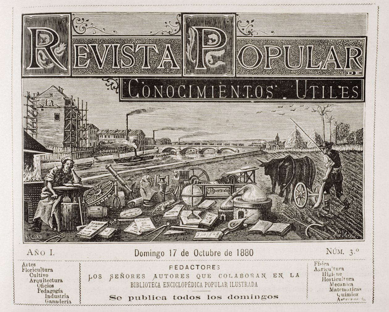 Omslag till "Popular Magazine of Useful Knowledge", 17 oktober 1880 av Spanish School