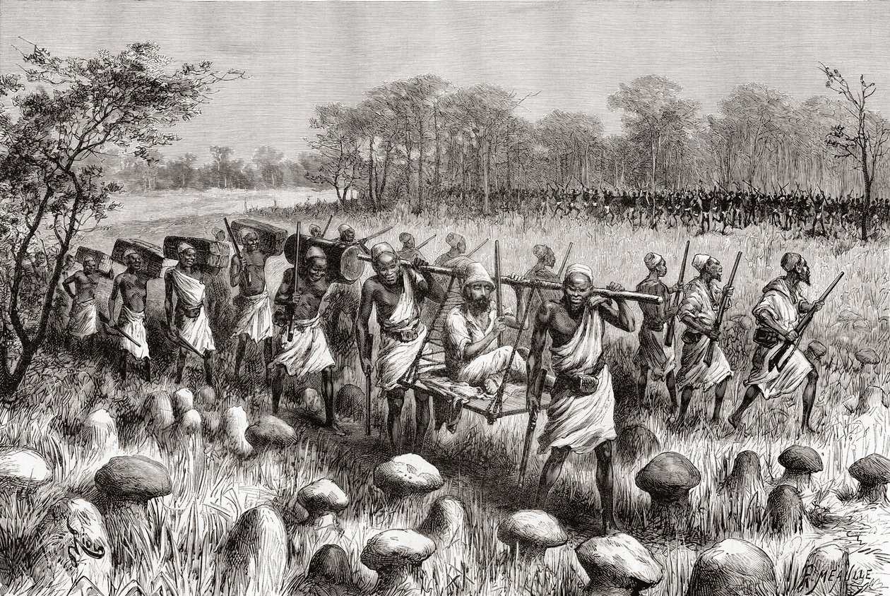 Upptäckaren Pietro Paolo Savorgnan di Brazza lämnar Kalasa, Zambia, från 