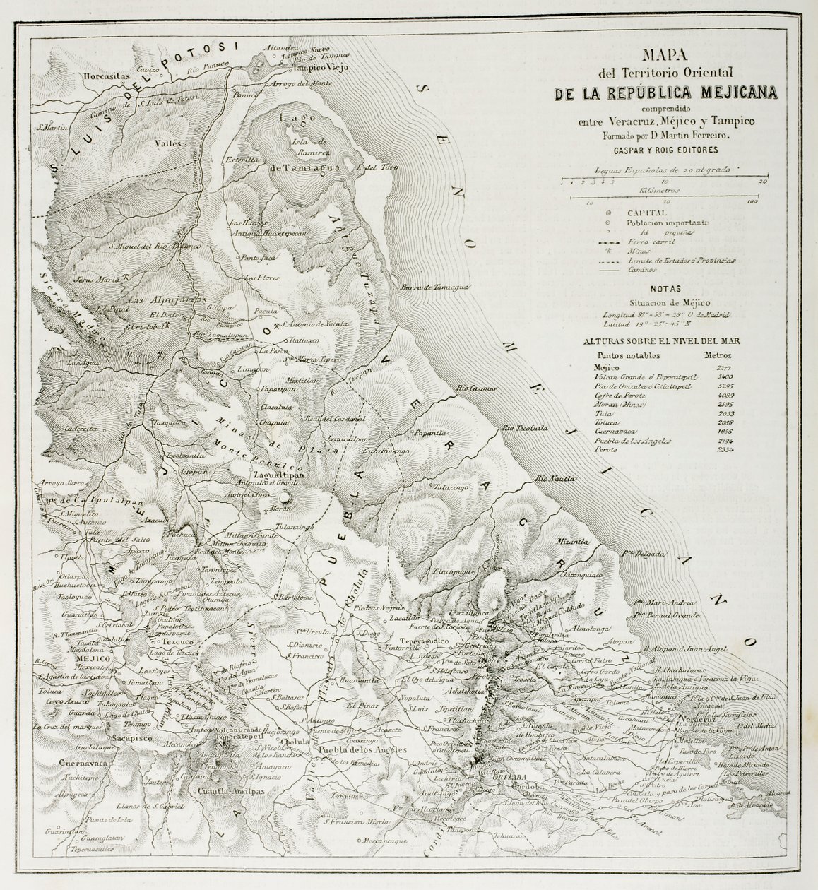 Karta över de östra territorierna i Republiken Mexiko som de var 1862, från "The Universal Museum", publicerad 1862 av Spanish School