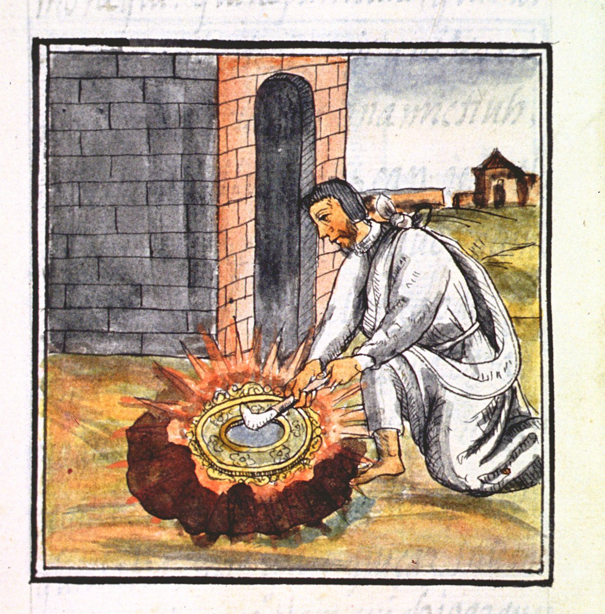 Palat. 218-220 Bok IX En europé som håller på att tillverka ett relikskrin, från "Florentine Codex" av Bernardino de Sahagun, ca 1540-85. av Spanish School