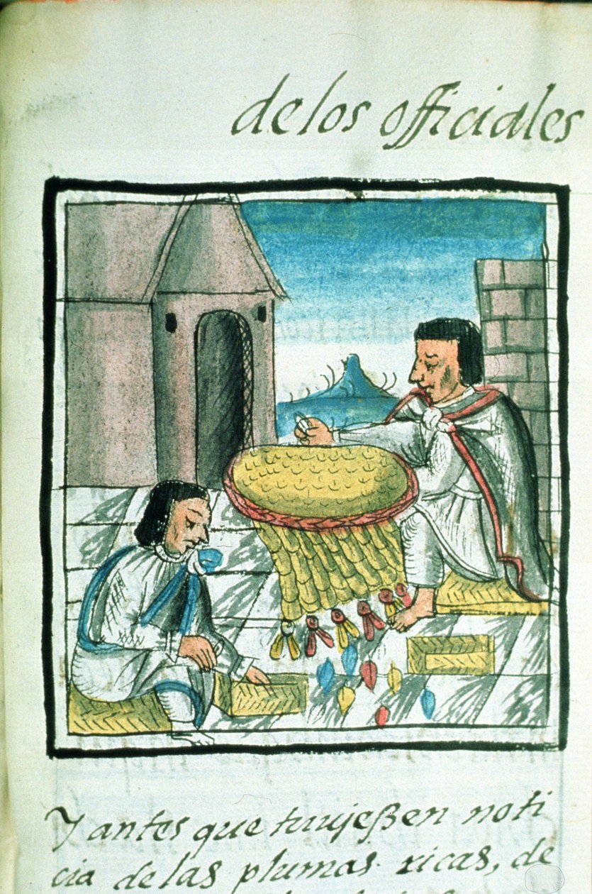 Fru Palat. 218-220 Bok IX Aztekiska fjäderhantverkare i arbete, från 