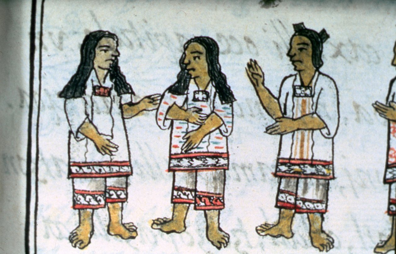 Fru Palat. 218-220 Bok IX kvinnliga aztekiska dräkter, från "Florentine Codex" av Bernardino de Sahagun, ca 1540-85 av Spanish School