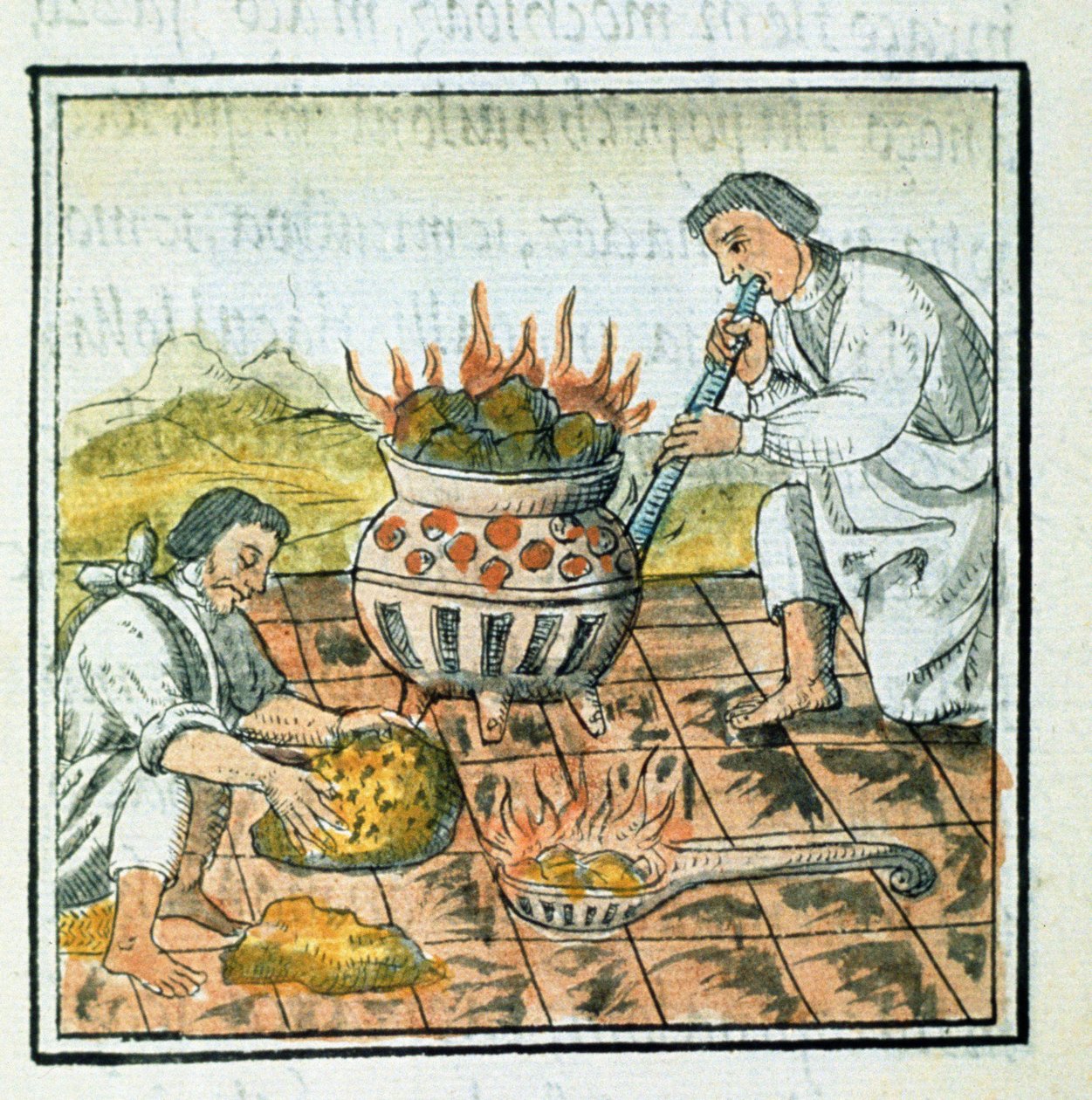Fru Palat. 218-220 Bok IX Smältning och gjutning av guld i det aztekiska imperiet, från 