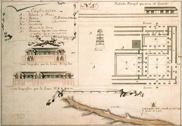 Plan över de arkeologiska utgrävningarna i Palenque, Mexiko, 1785 (penna & bläck och wc på papper) av Spanish School